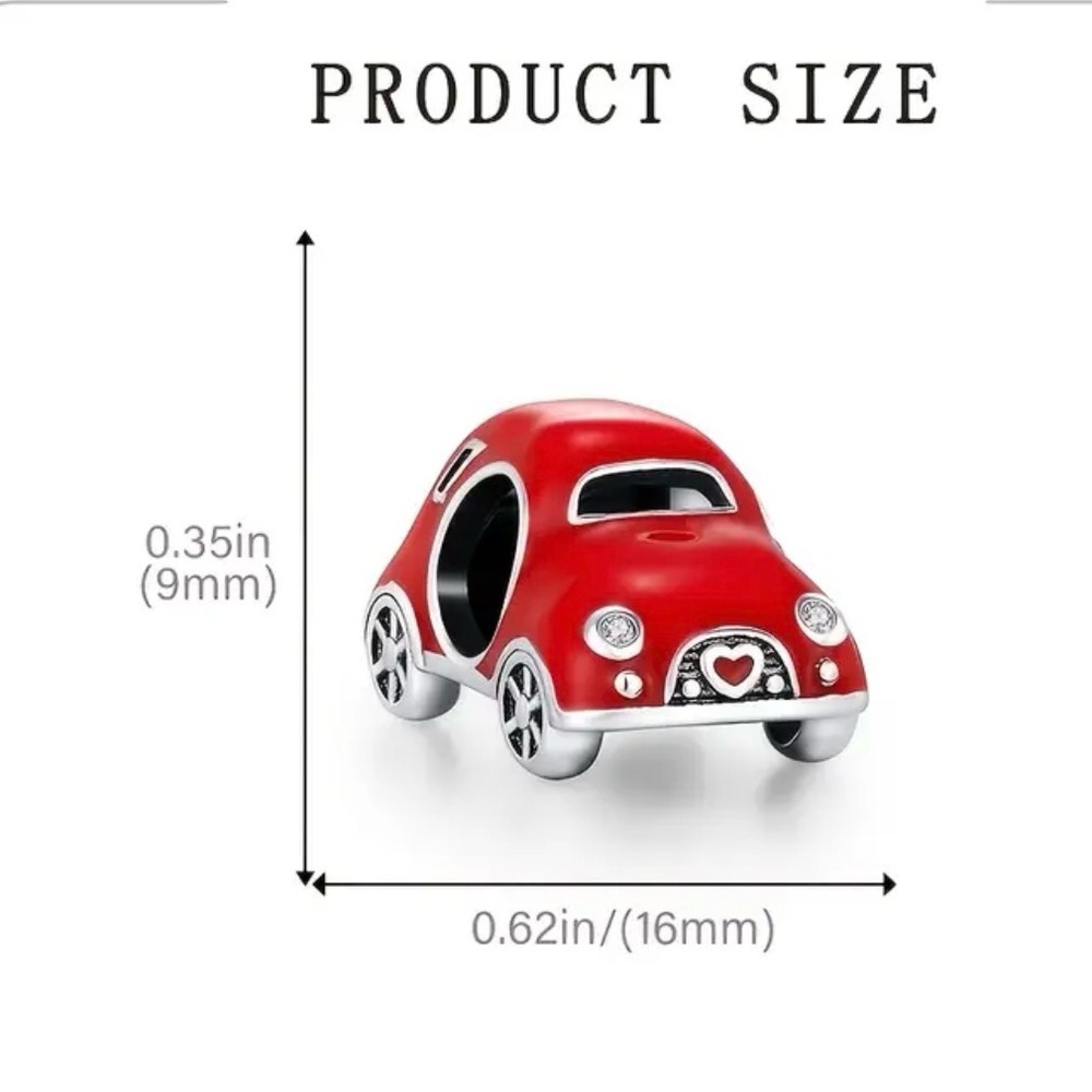 Red Volkswagen Beetle Charm with Red Heart Details - Picture 2 of 8